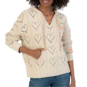 KUT from the Kloth Carmen Heart Open Knit Neon Embroidered Hoodie Sweater - S